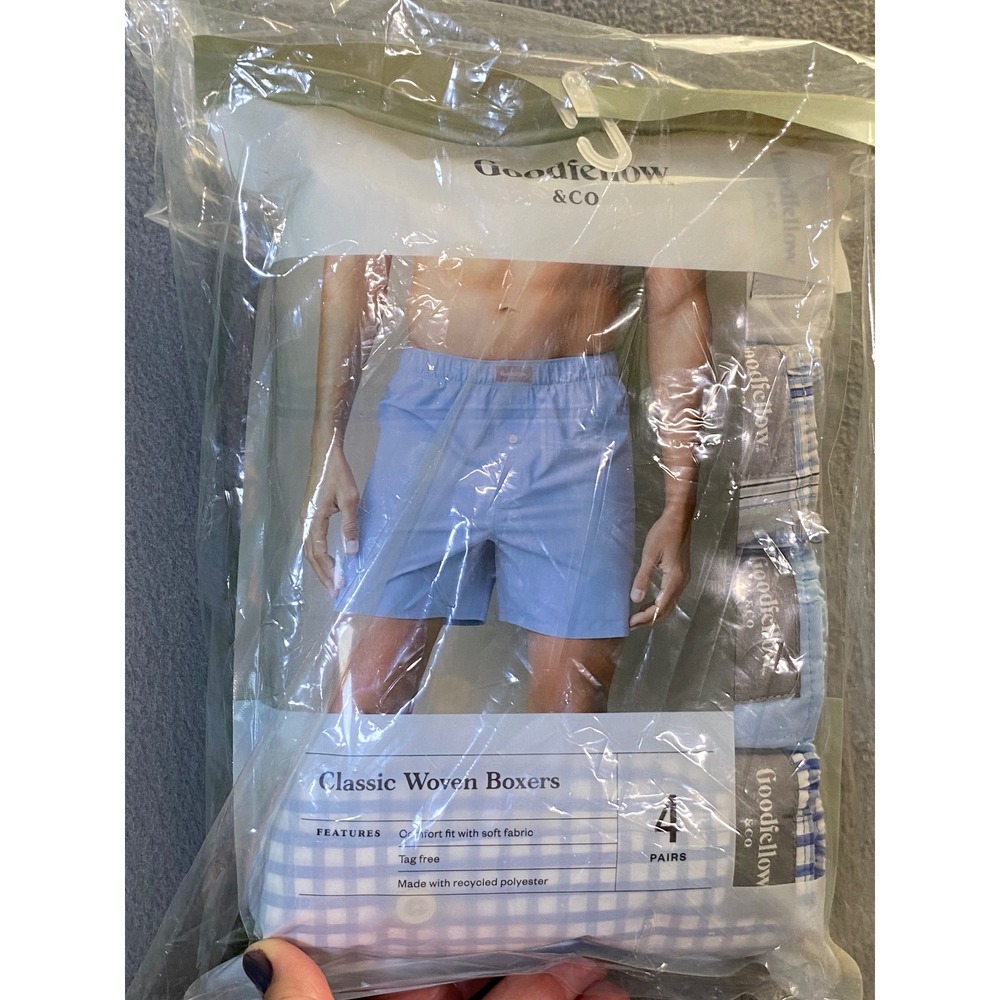 Goodfellow & Co Mens 4 Pack Classic Woven Boxers Blue White Plaid Assorted NIP